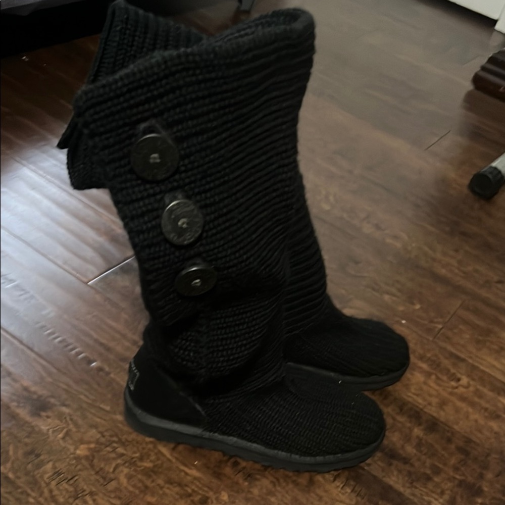Black Knit Button Boots